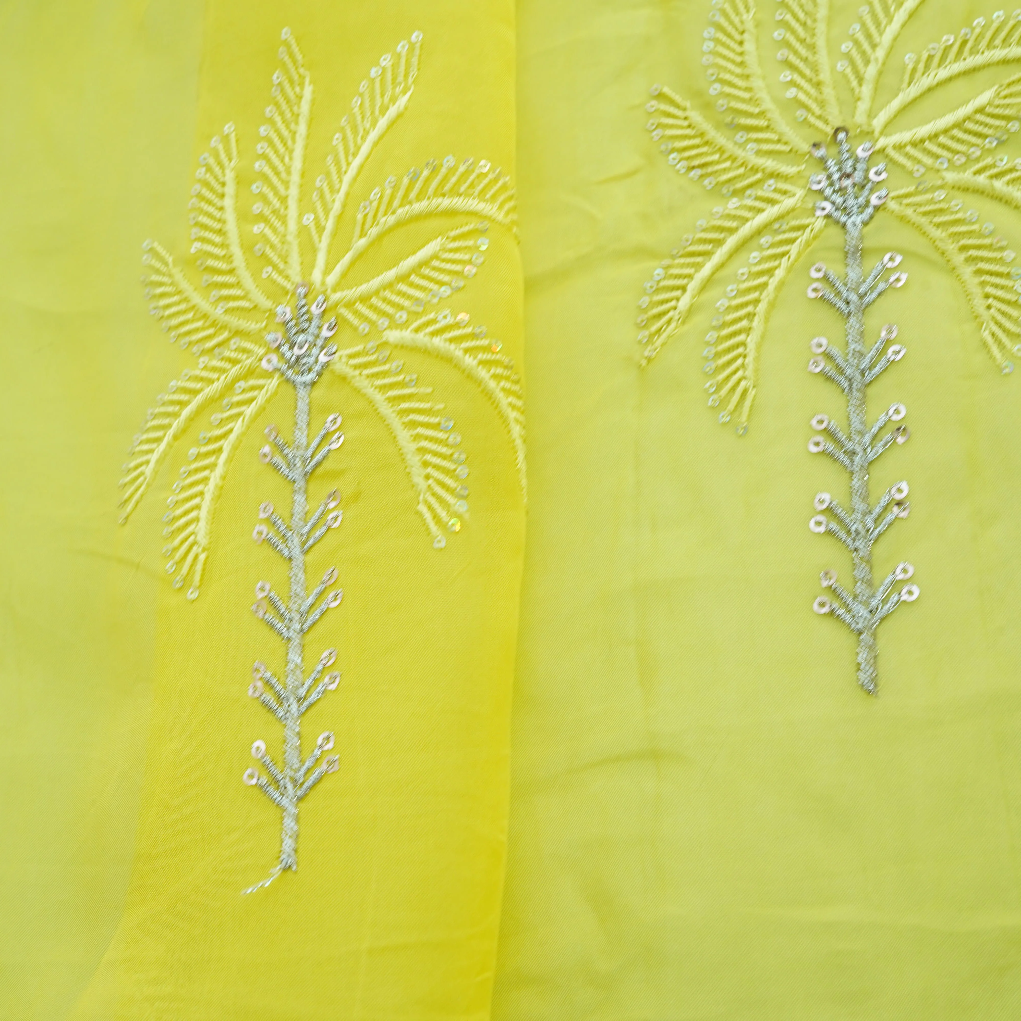 Yellow Thread Sequins Embroidery Organza Fabric 20851 - Image 3