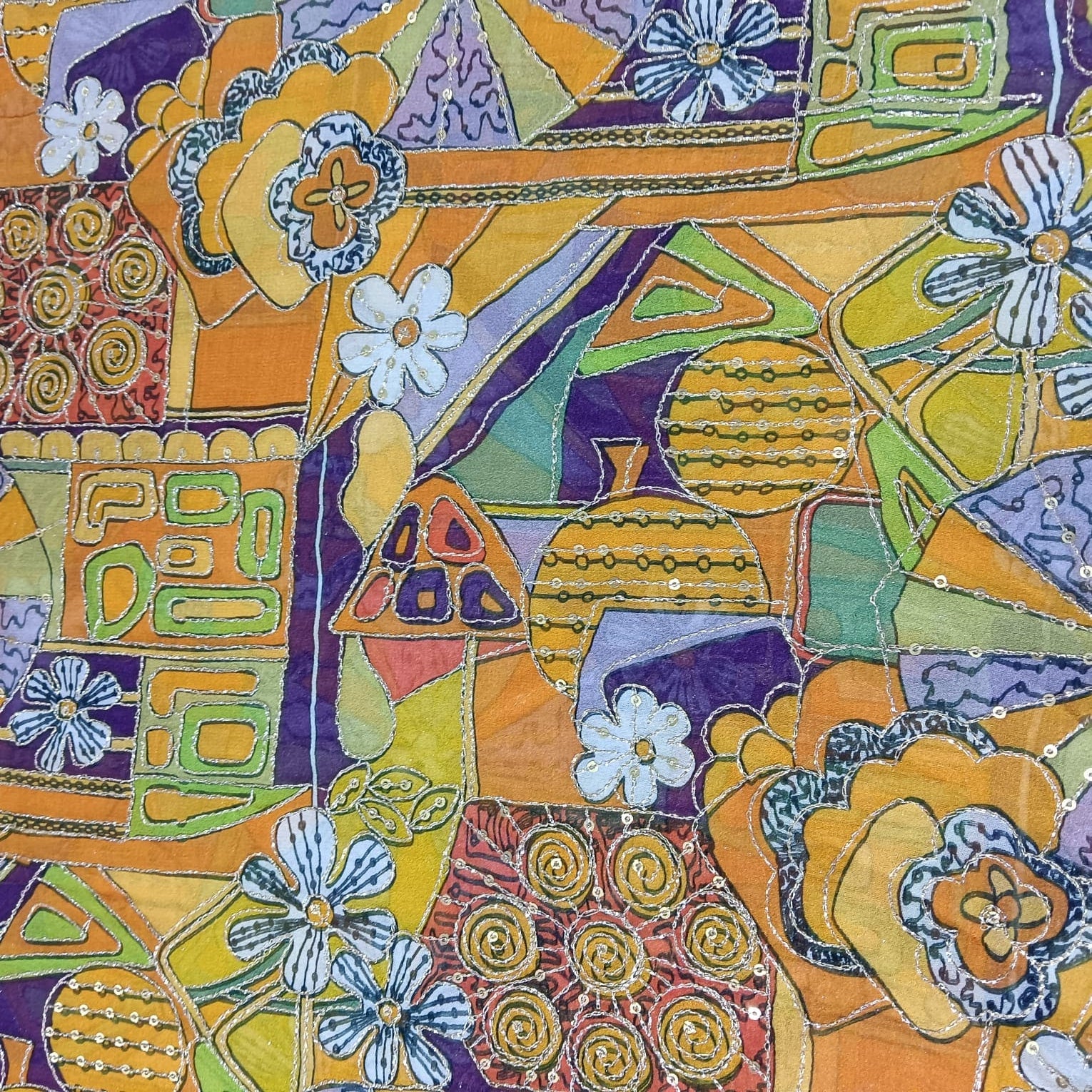 Yellow Traditional Sequence Embroidery Georgette Fabric 13227 - Image 2